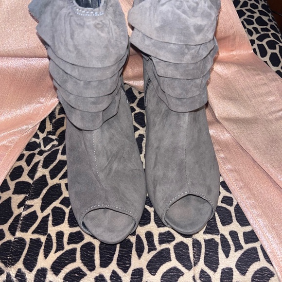Taupe Colored Suede-like High Heel Booties - Picture 3 of 14
